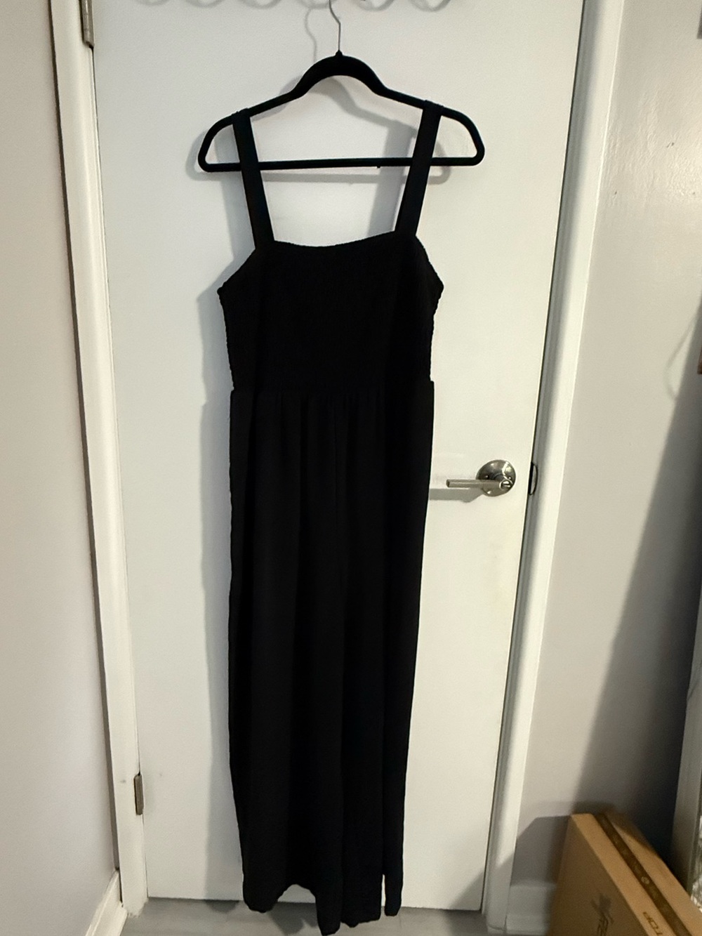 Black Square-Neck Smocked Jumpsuit